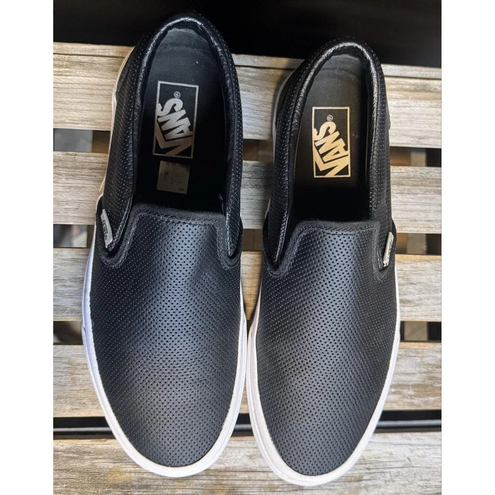 Vans Slip-On Shoes Mens Size 8 Womens 9.5 Black Perforated Skate Sneakers